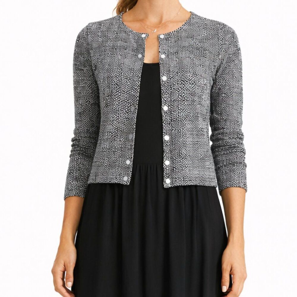 Garnet Hill Womens 100% Merino Wool Abstract Button Cardigan Sweater S/M